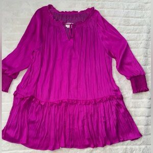 Anthropologie Vibrant Pink Long Sleeve Dress Size M